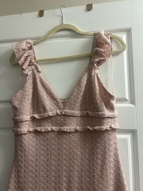 Blush Pink Lace Maxi Dress with Ruffle Straps